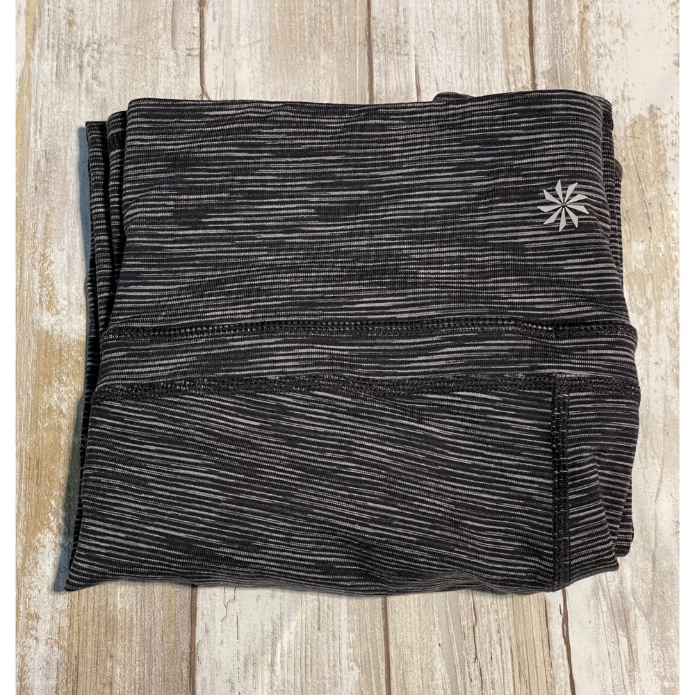Athleta‎ Black Gray Space Dye Aurora Crop Split Hem Flare Leggings size small